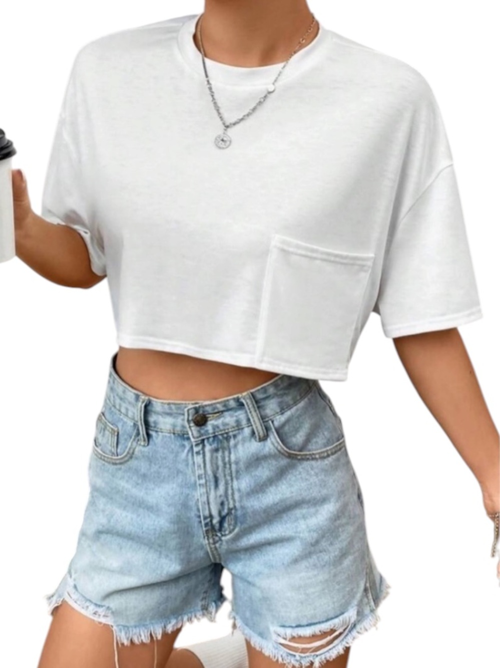 SHEIN EZwear Solid Drop Shoulder Crop Tee size L new without tag